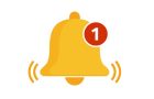 Golden bell icon. Incoming message notification. Vector illustration